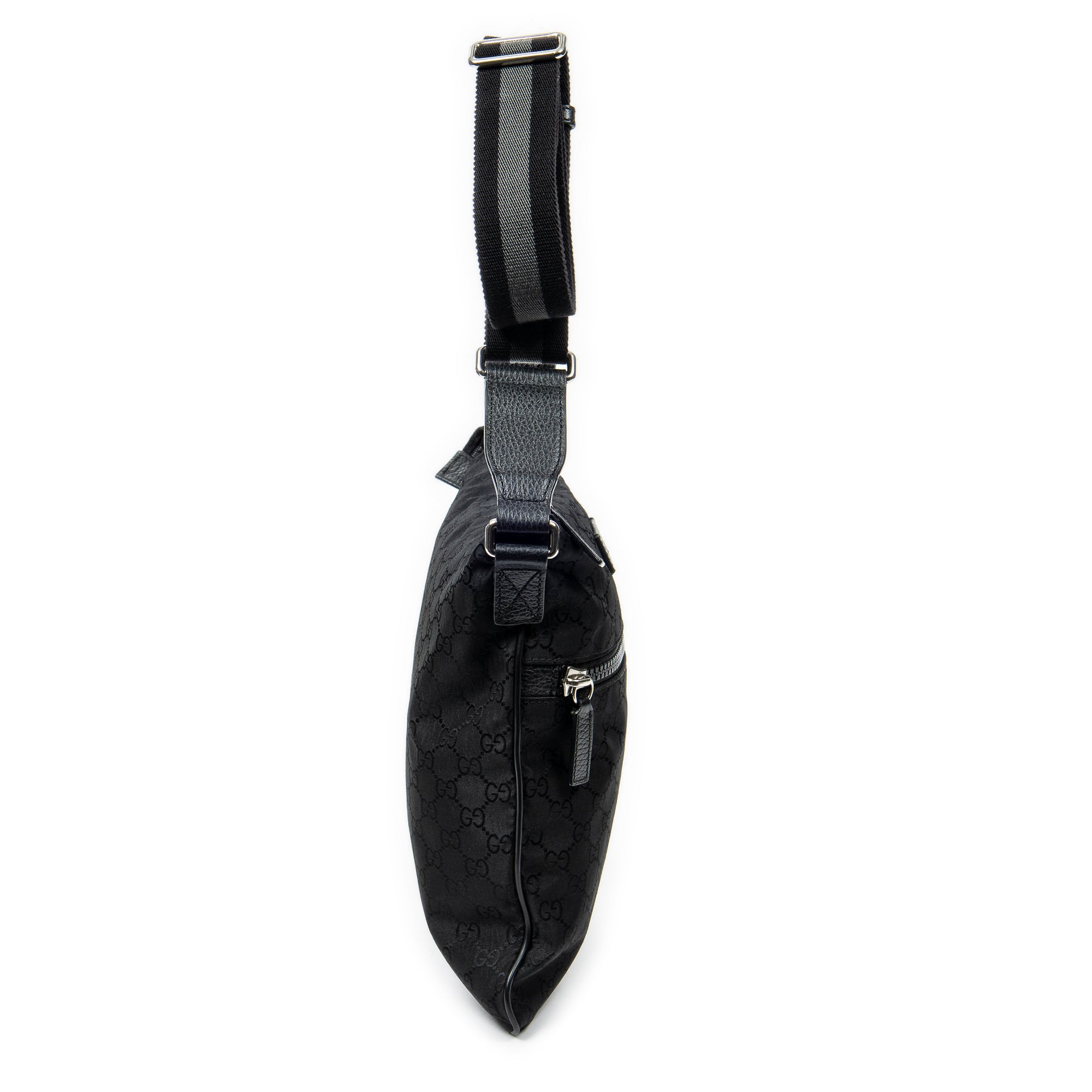 Shoulder Bag Zip Messenger Crossbody Black Monogrammed Nylon Canvas