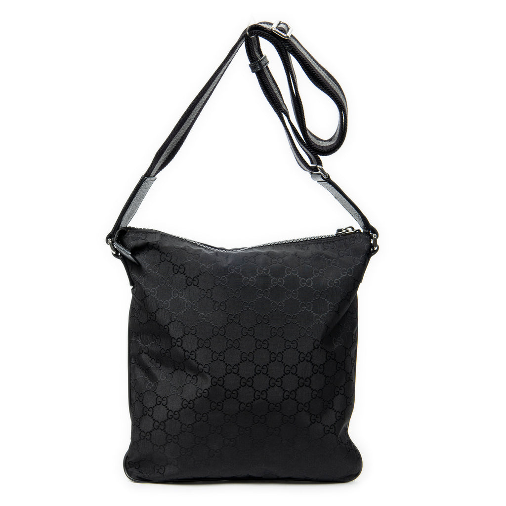 Shoulder Bag Zip Messenger Crossbody Black Monogrammed Nylon Canvas