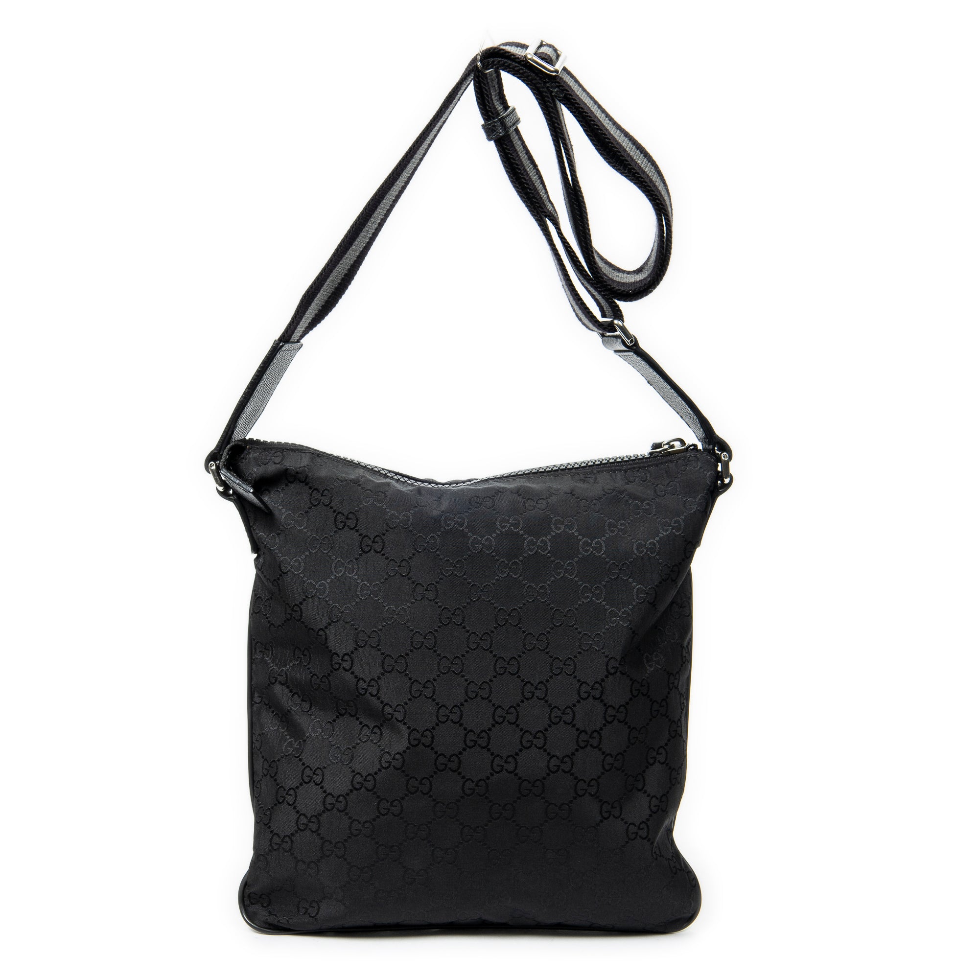 Shoulder Bag Zip Messenger Crossbody Black Monogrammed Nylon Canvas