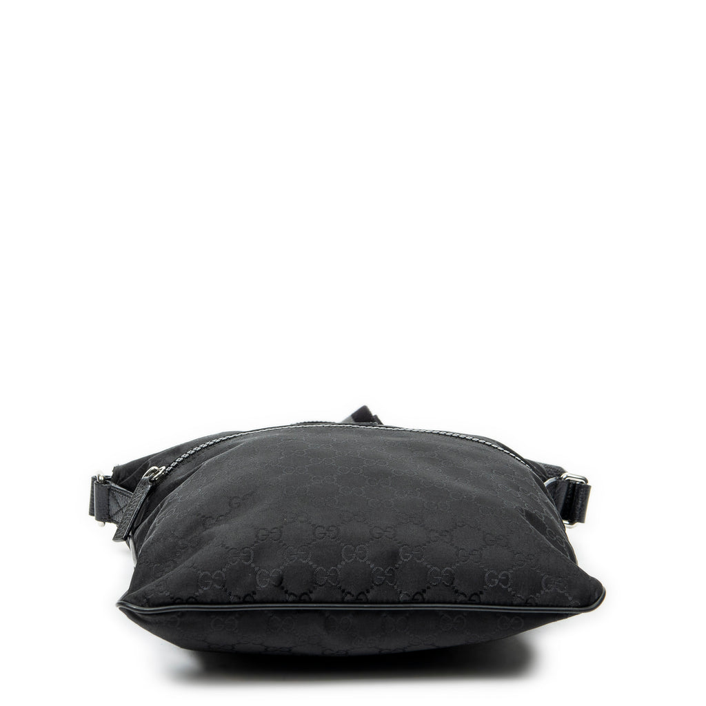 Shoulder Bag Zip Messenger Crossbody Black Monogrammed Nylon Canvas