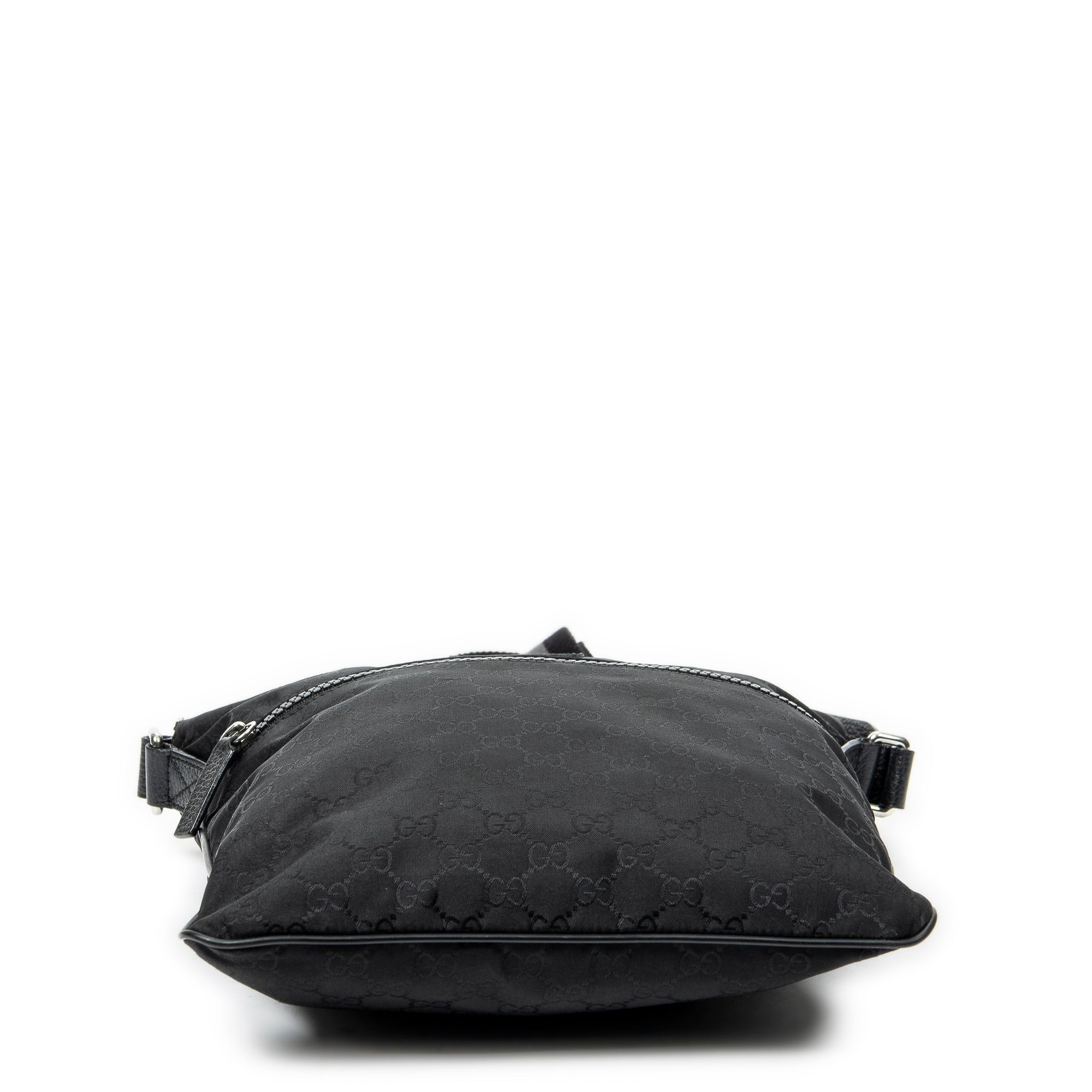 Shoulder Bag Zip Messenger Crossbody Black Monogrammed Nylon Canvas