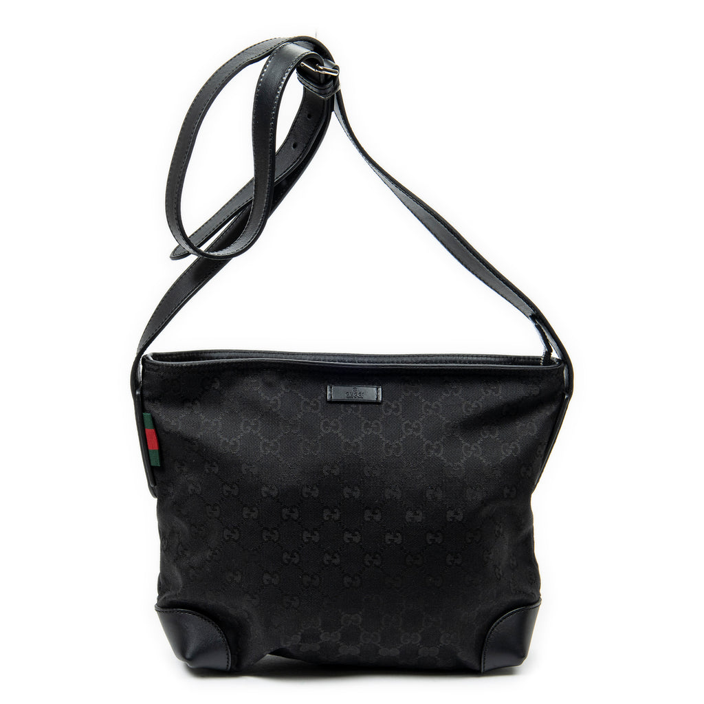 Shoulder Bag Square Zip Messenger Black Monogrammed Canvas