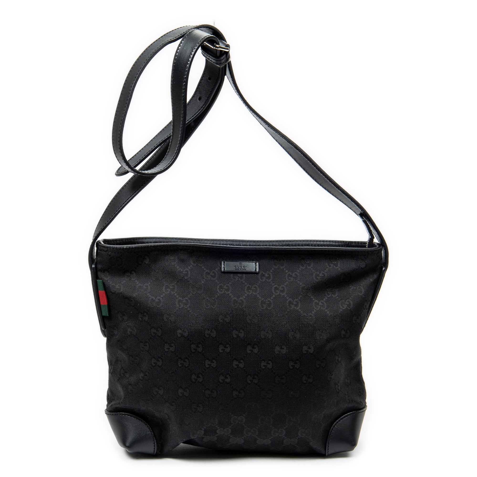 Shoulder Bag Square Zip Messenger Black Monogrammed Canvas