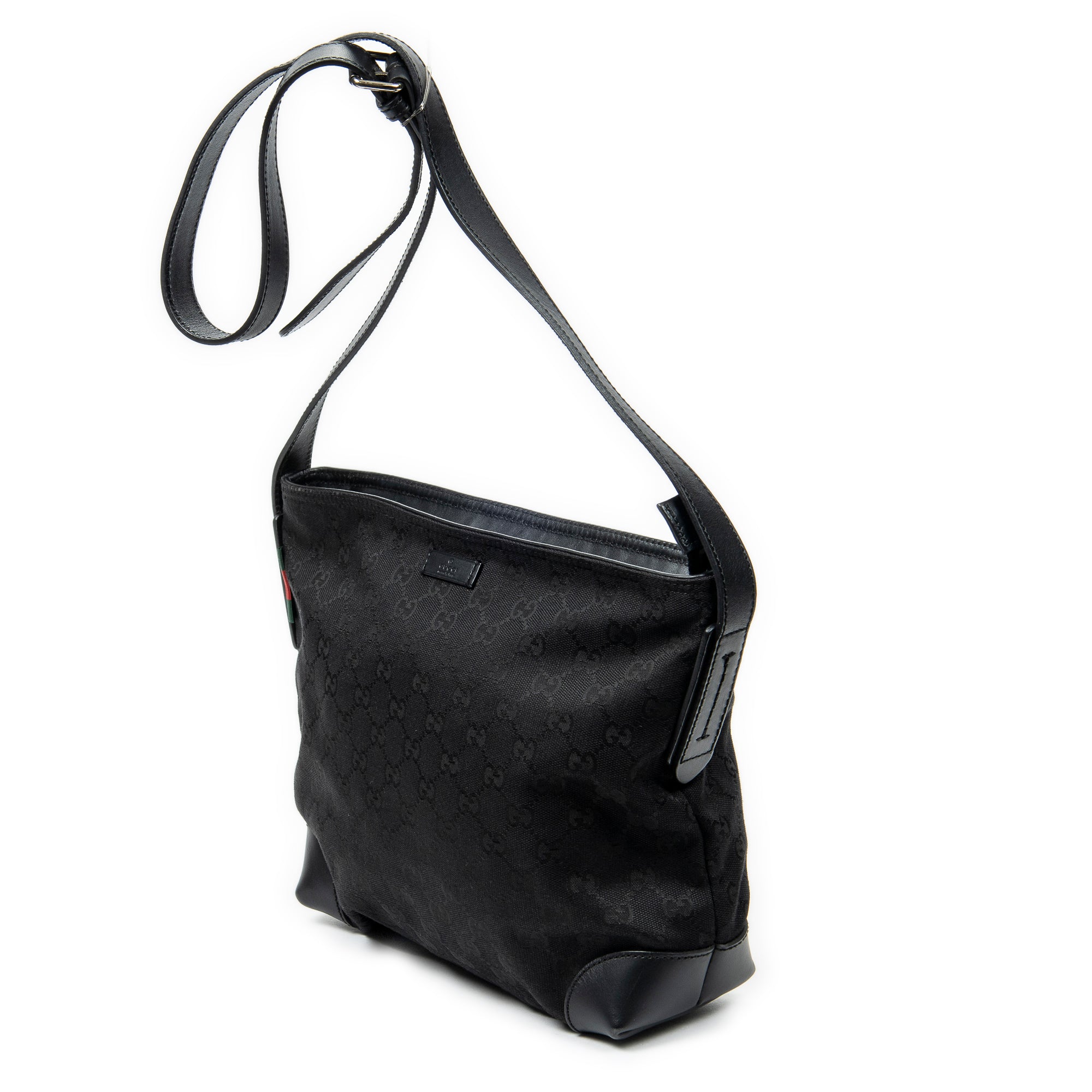 Shoulder Bag Square Zip Messenger Black Monogrammed Canvas