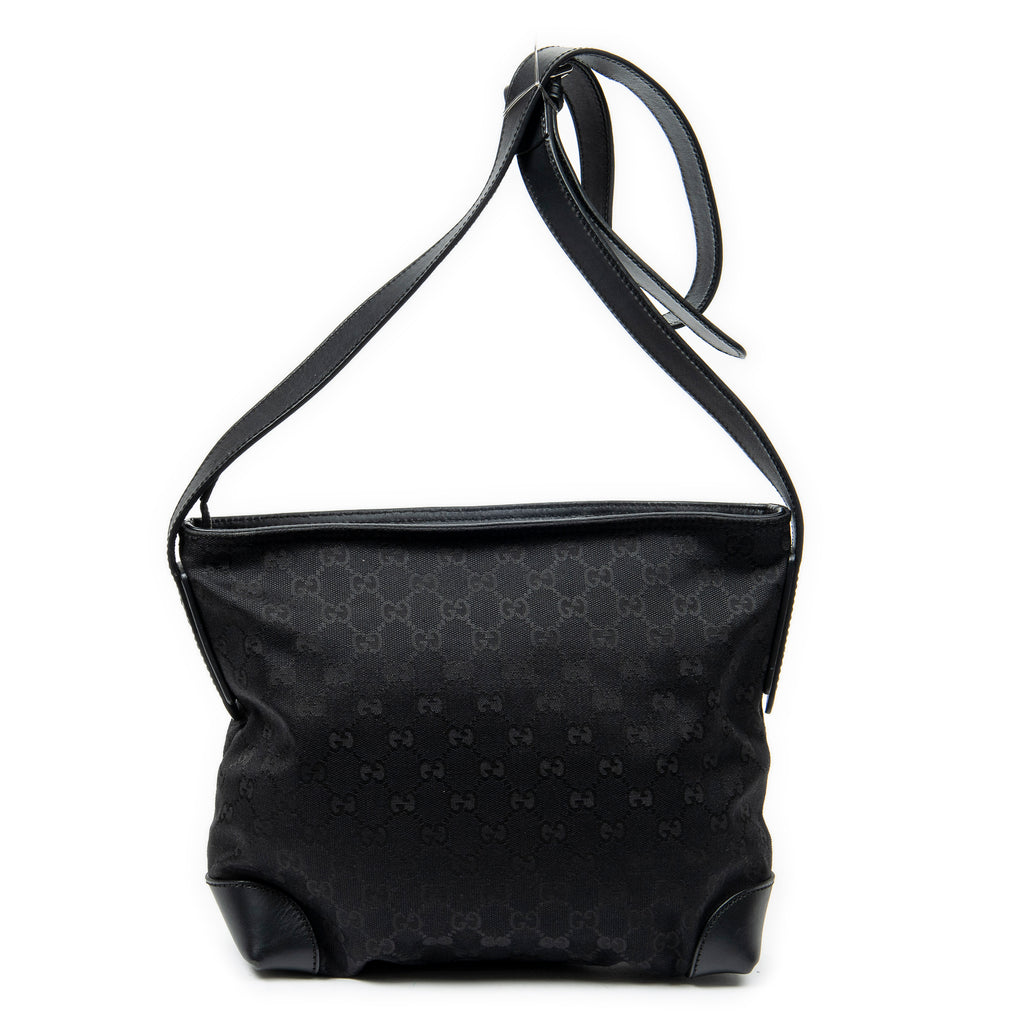 Shoulder Bag Square Zip Messenger Black Monogrammed Canvas