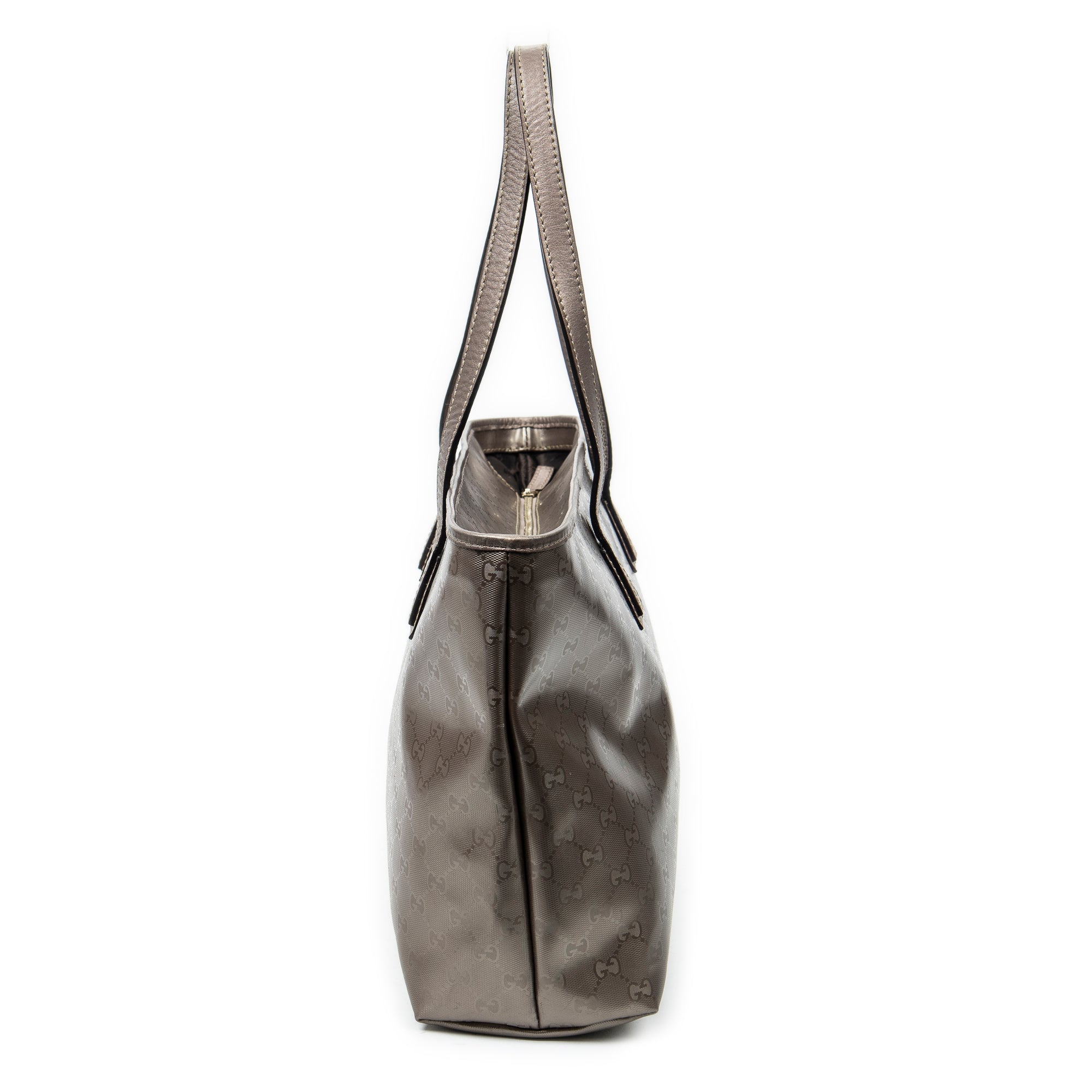 Bolso de Hombro Grande Cremallera Bolso de Compras Rosa Impronta Guccissima Lona Recubierta