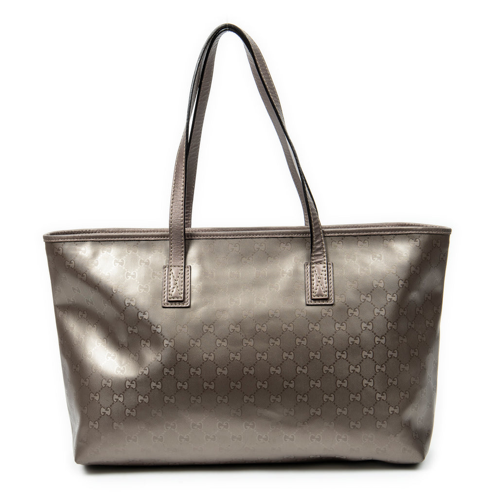 Bolso de Hombro Grande Cremallera Bolso de Compras Rosa Impronta Guccissima Lona Recubierta