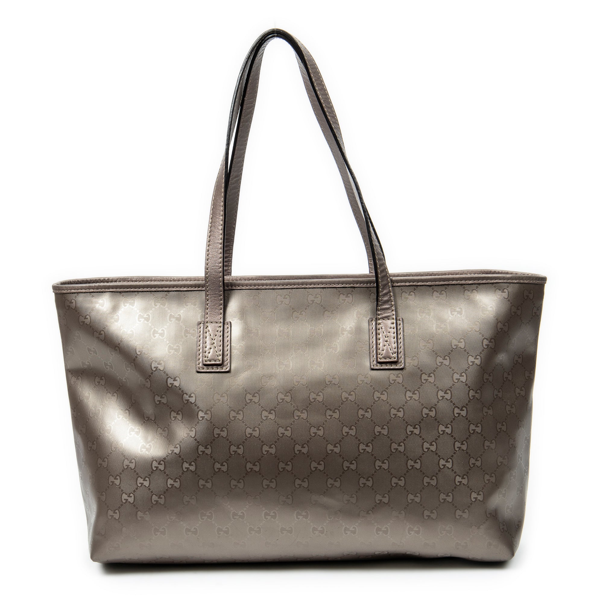 Bolso de Hombro Grande Cremallera Bolso de Compras Rosa Impronta Guccissima Lona Recubierta