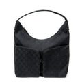 Shoulder Bag Double Pocket Hobo Black Monogrammed Canvas