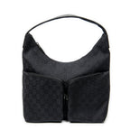 Shoulder Bag Double Pocket Hobo Black Monogrammed Canvas