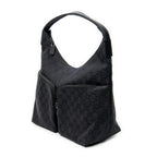 Shoulder Bag Double Pocket Hobo Black Monogrammed Canvas