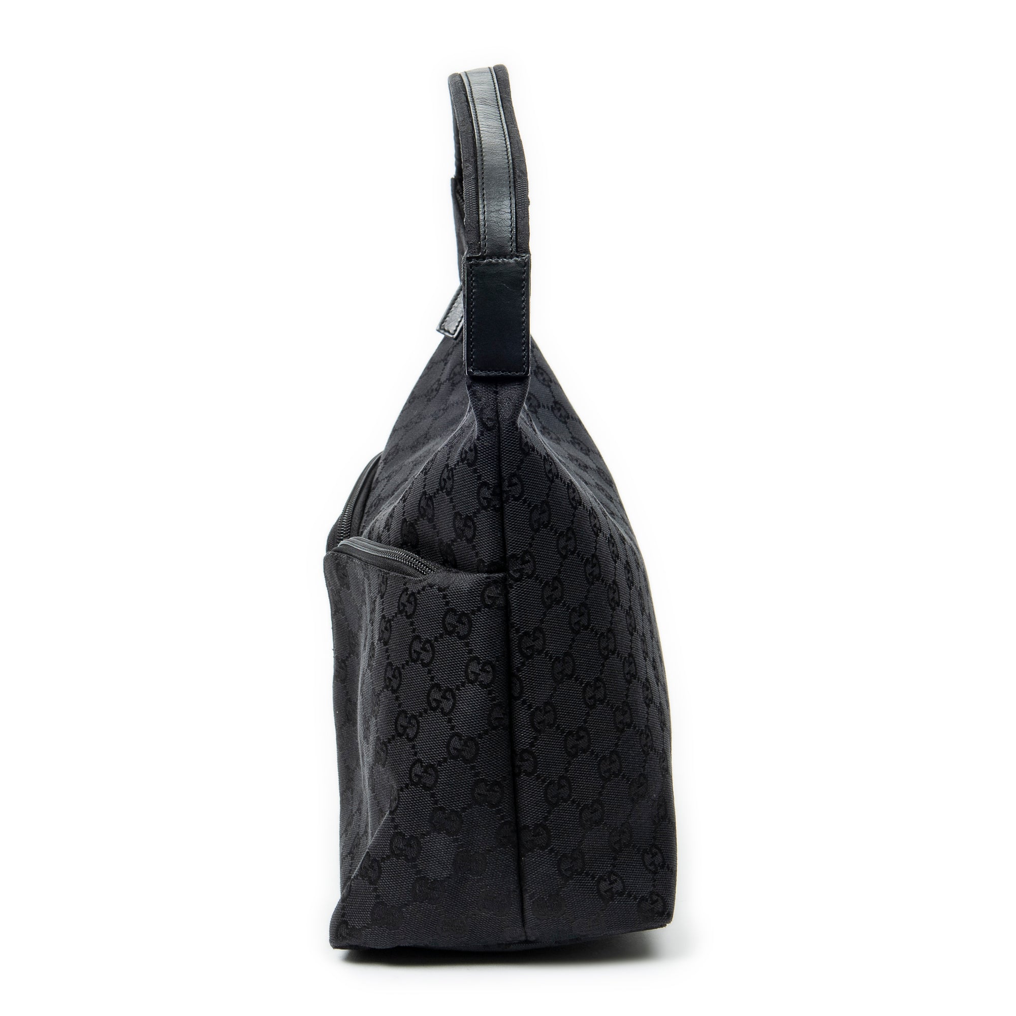 Shoulder Bag Double Pocket Hobo Black Monogrammed Canvas