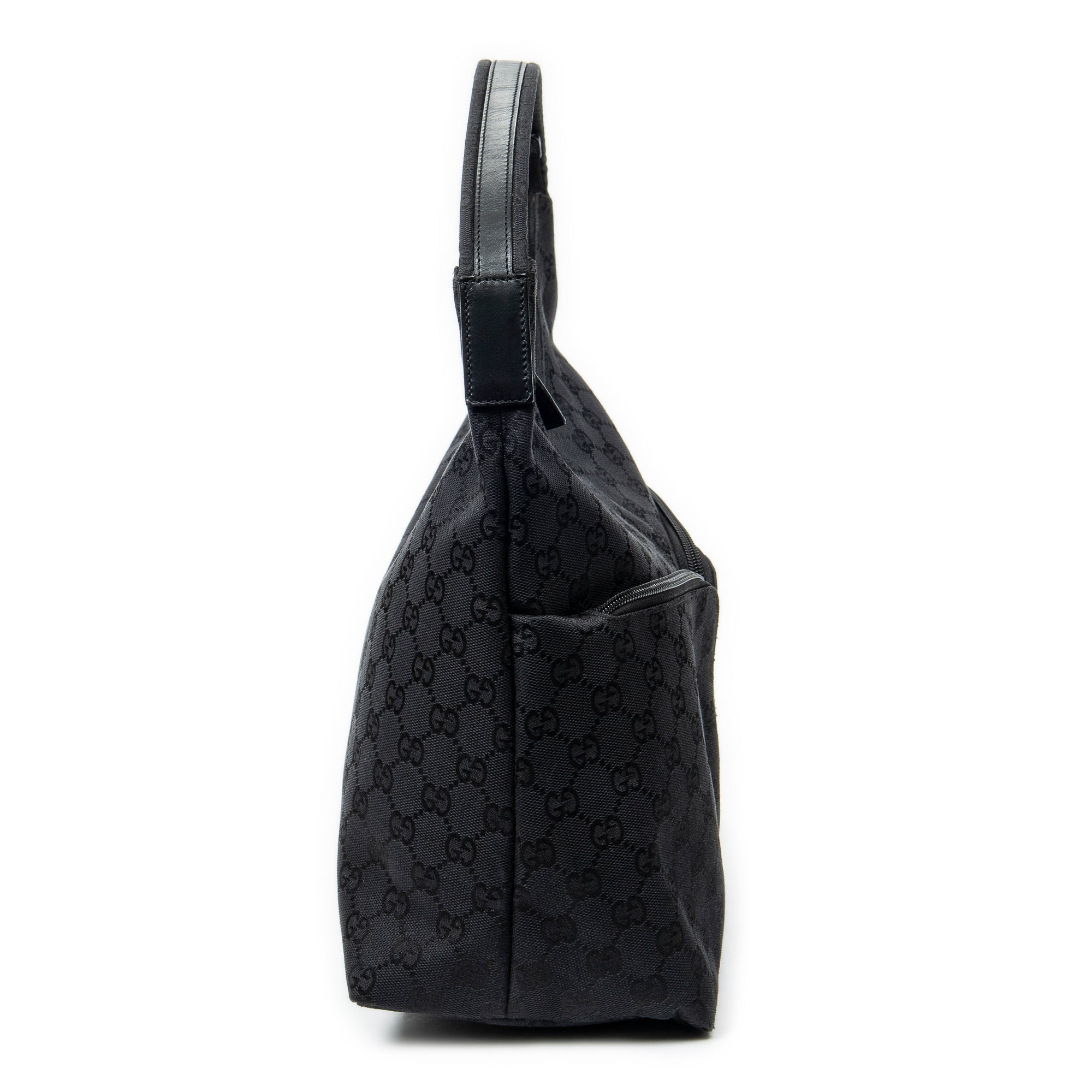 Shoulder Bag Double Pocket Hobo Black Monogrammed Canvas