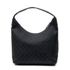 Shoulder Bag Double Pocket Hobo Black Monogrammed Canvas