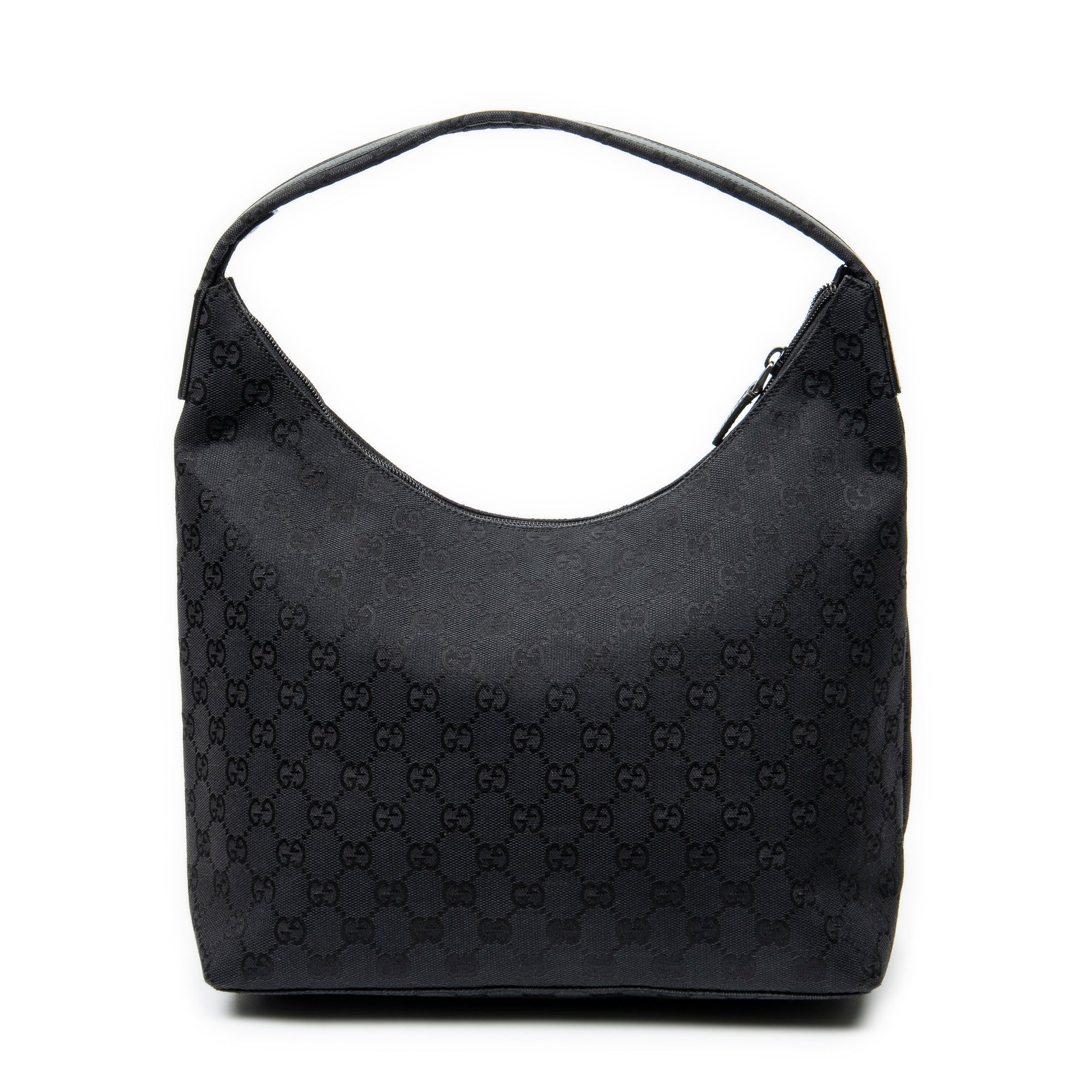 Shoulder Bag Double Pocket Hobo Black Monogrammed Canvas