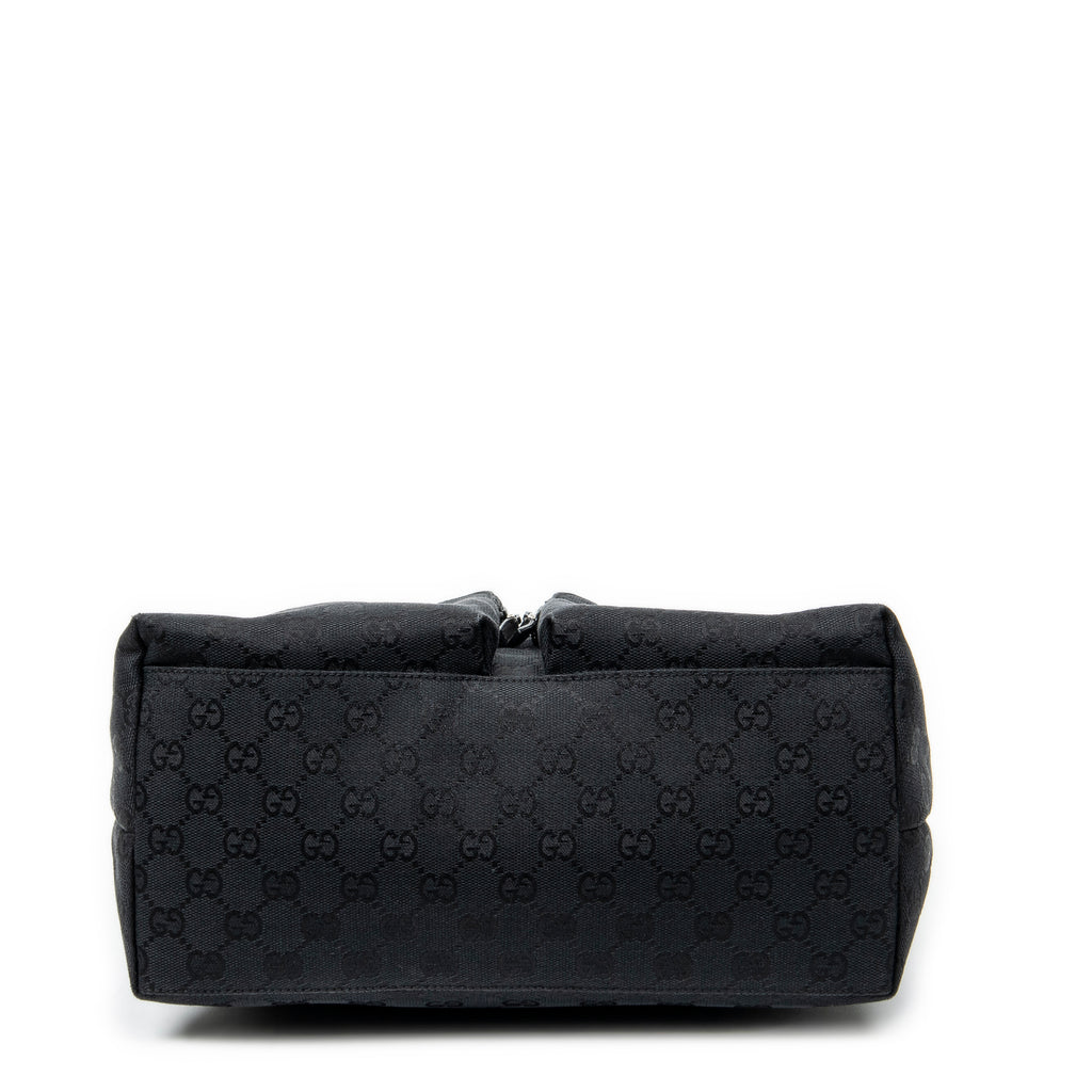 Shoulder Bag Double Pocket Hobo Black Monogrammed Canvas