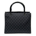 Shoulder Bag Square Bamboo Tote Black Monogrammed Canvas