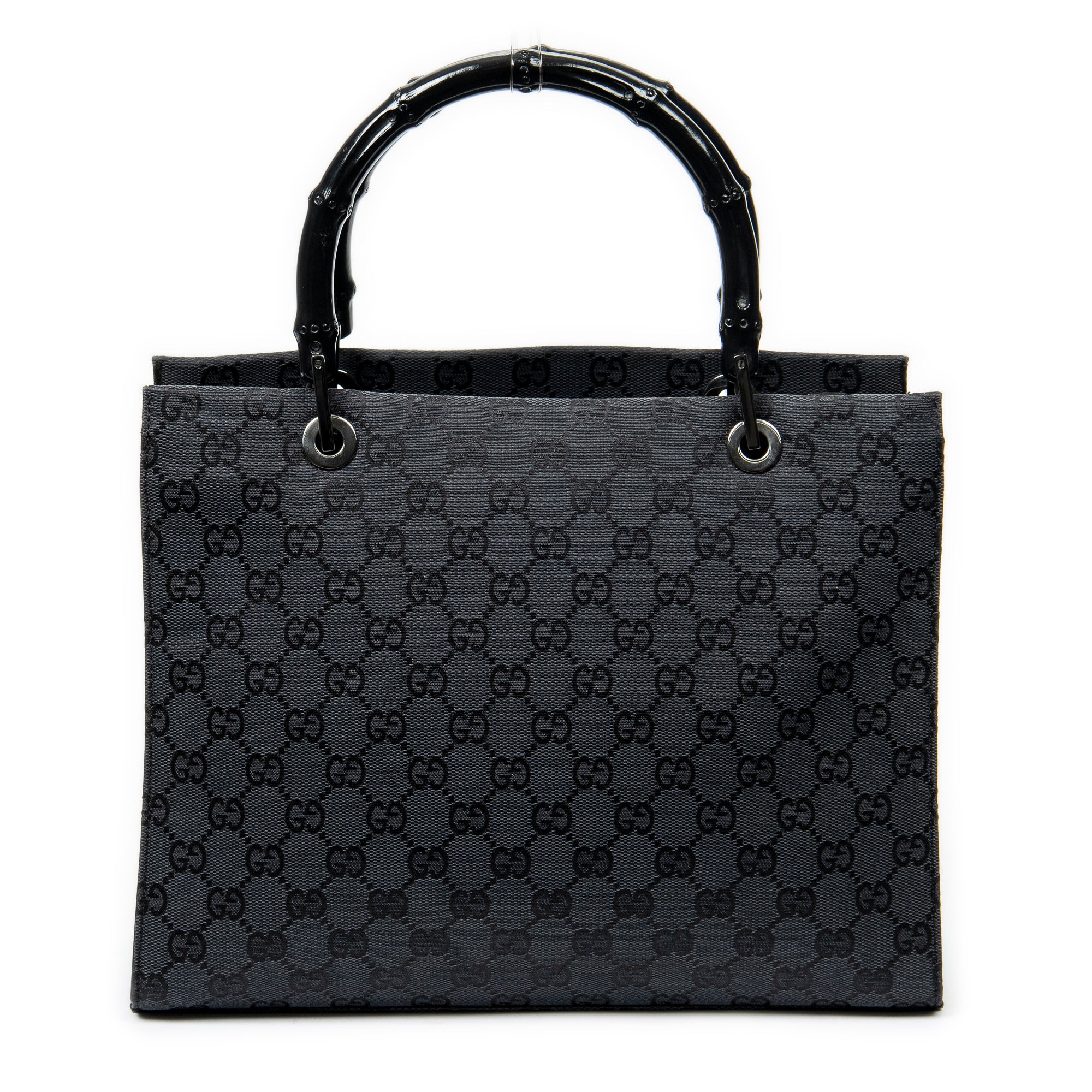 Shoulder Bag Square Bamboo Tote Black Monogrammed Canvas