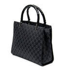 Shoulder Bag Square Bamboo Tote Black Monogrammed Canvas
