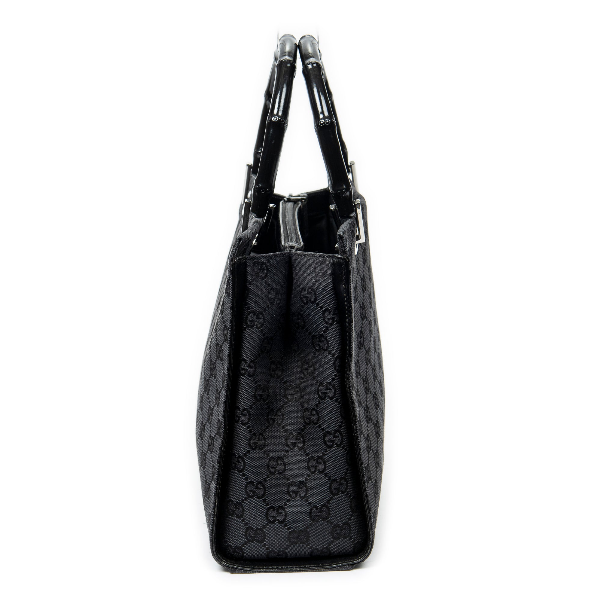 Shoulder Bag Square Bamboo Tote Black Monogrammed Canvas