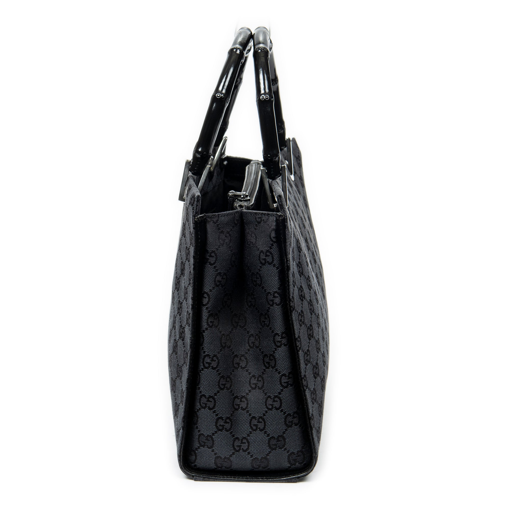 Shoulder Bag Square Bamboo Tote Black Monogrammed Canvas