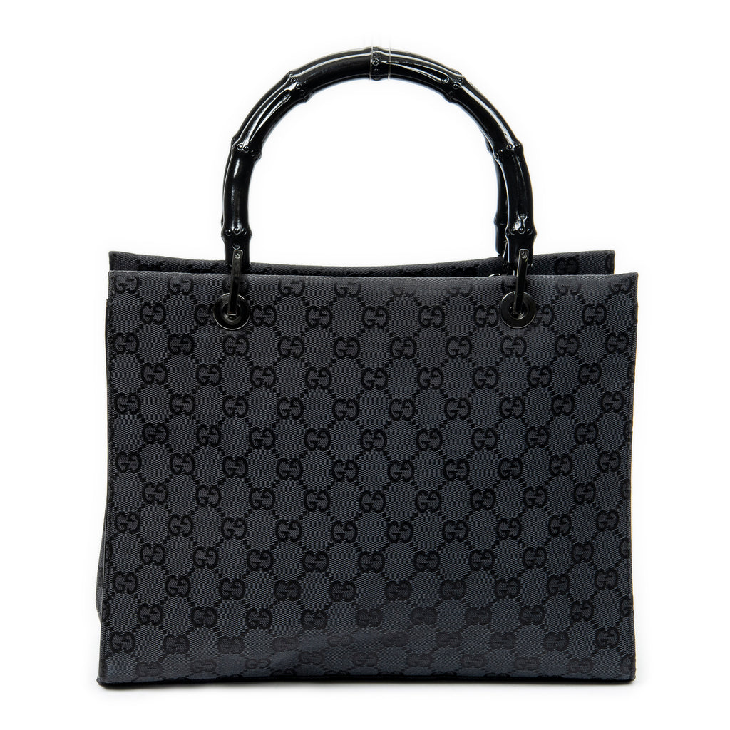 Shoulder Bag Square Bamboo Tote Black Monogrammed Canvas