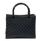 Shoulder Bag Square Bamboo Tote Black Monogrammed Canvas