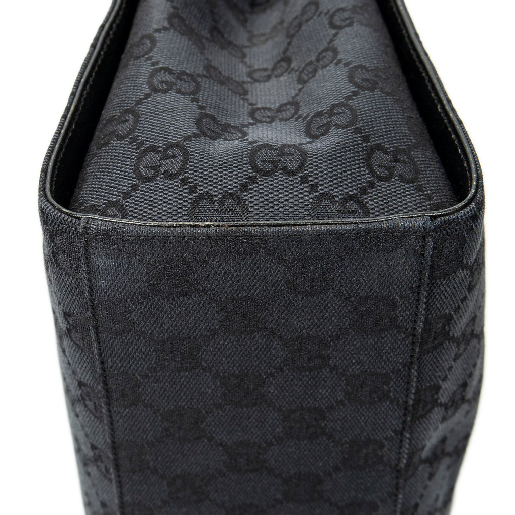 Shoulder Bag Square Bamboo Tote Black Monogrammed Canvas