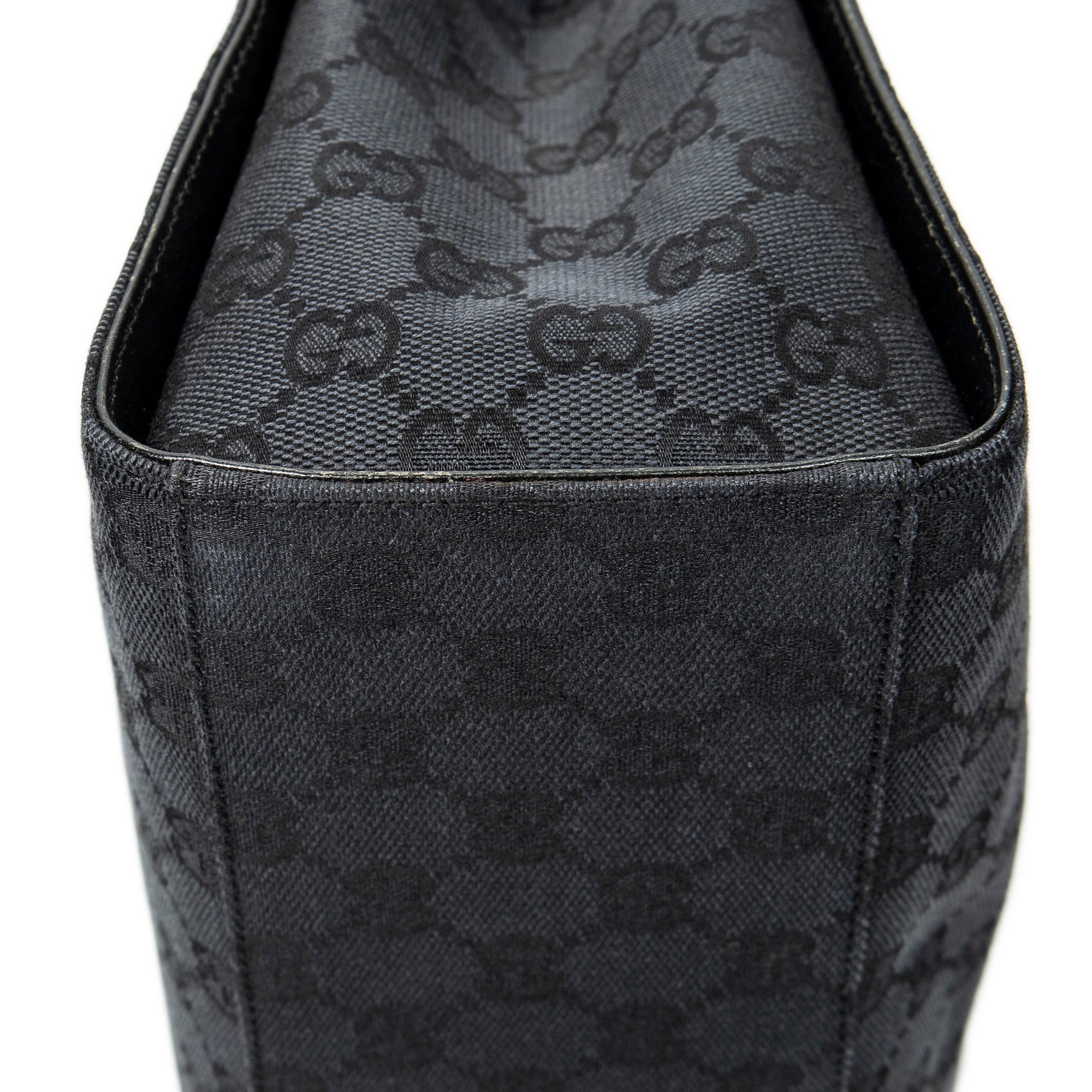 Shoulder Bag Square Bamboo Tote Black Monogrammed Canvas