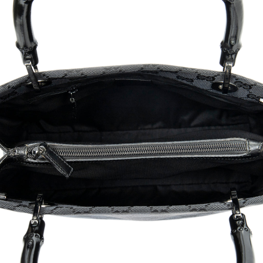 Shoulder Bag Square Bamboo Tote Black Monogrammed Canvas