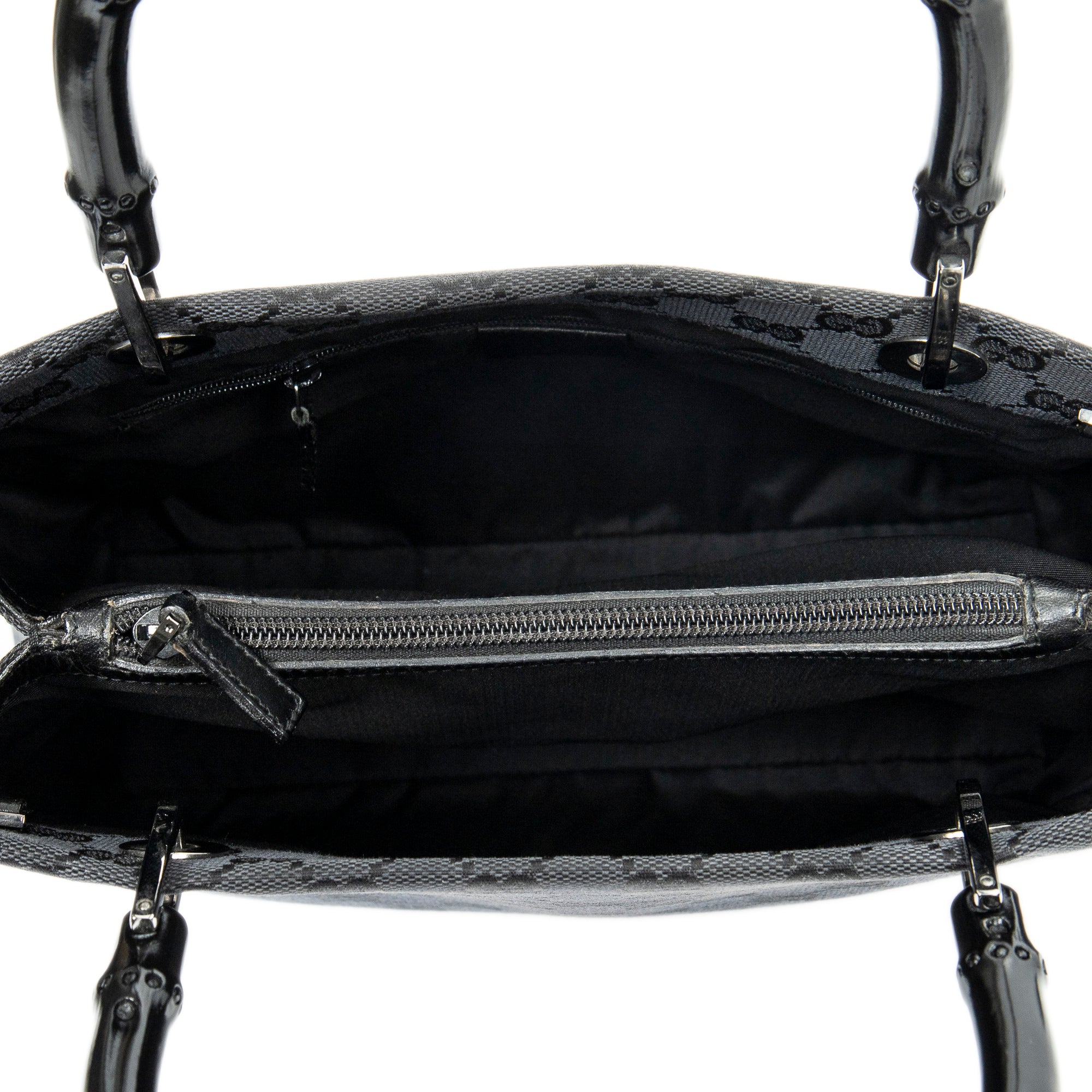 Shoulder Bag Square Bamboo Tote Black Monogrammed Canvas