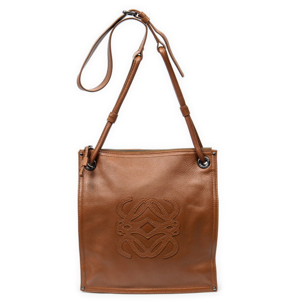 Shoulder Bag Vintage Anagram Flat Crossbody Tan Calfskin Leather