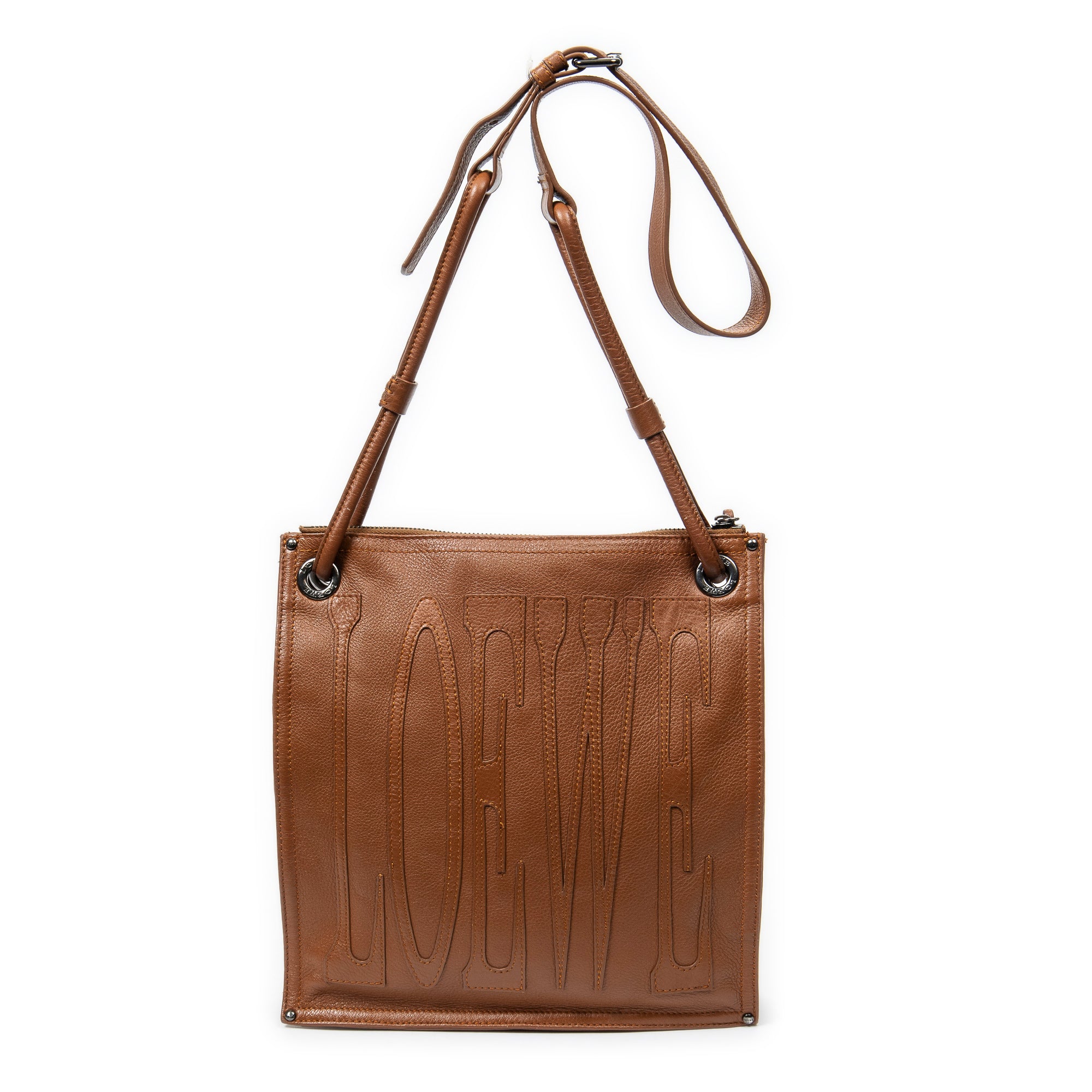 Shoulder Bag Vintage Anagram Flat Crossbody Tan Calfskin Leather