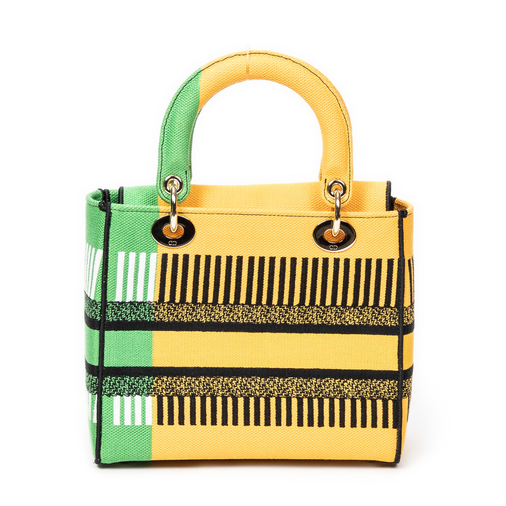 Shoulder Bag Medium Lady D-Lite Yellow Embroidered Canvas
