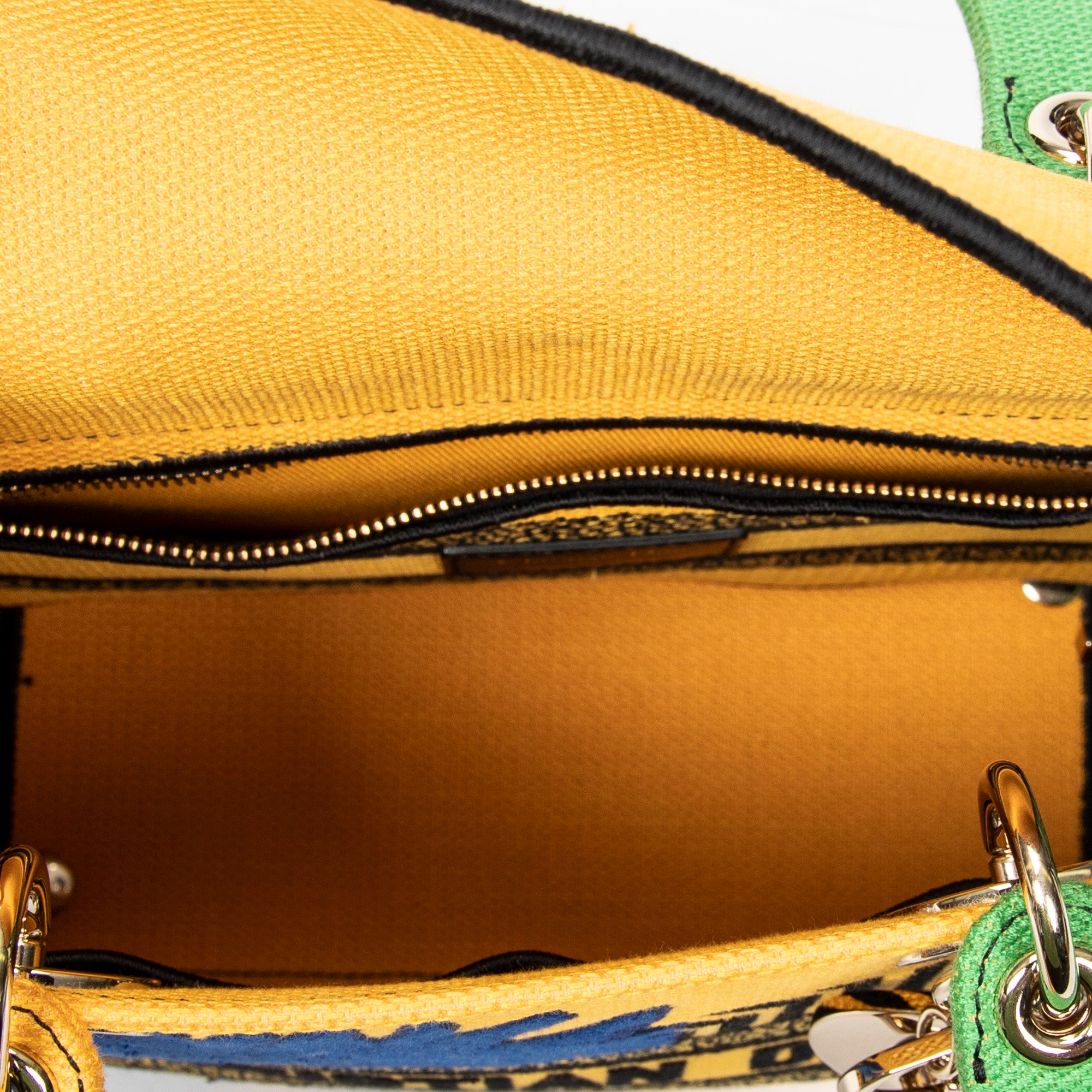 Shoulder Bag Medium Lady D-Lite Yellow Embroidered Canvas