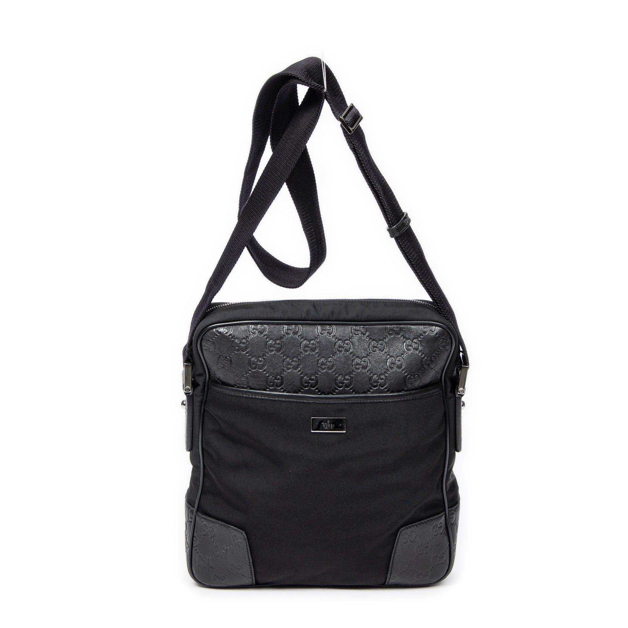 Shoulder Bag Square Slip Pocket Crossbody Black Nylon Canvas