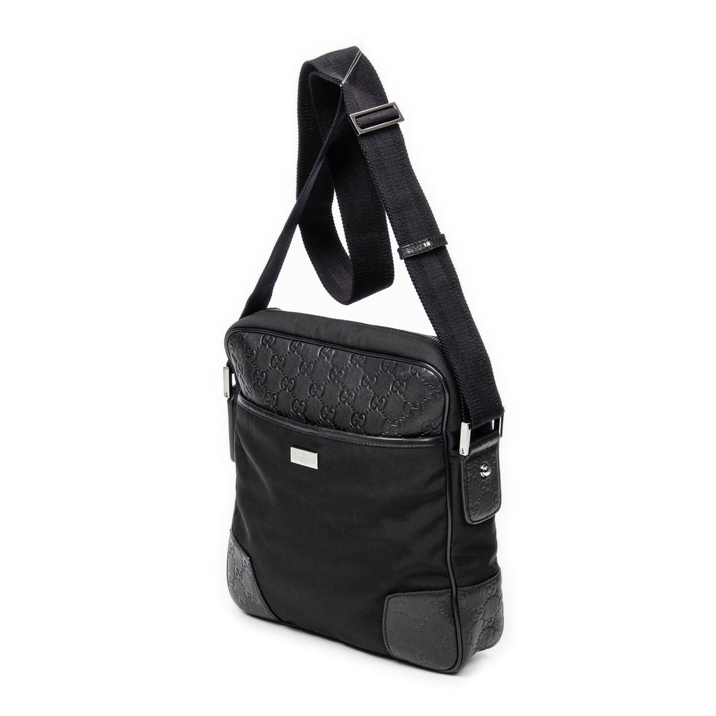 Shoulder Bag Square Slip Pocket Crossbody Black Nylon Canvas