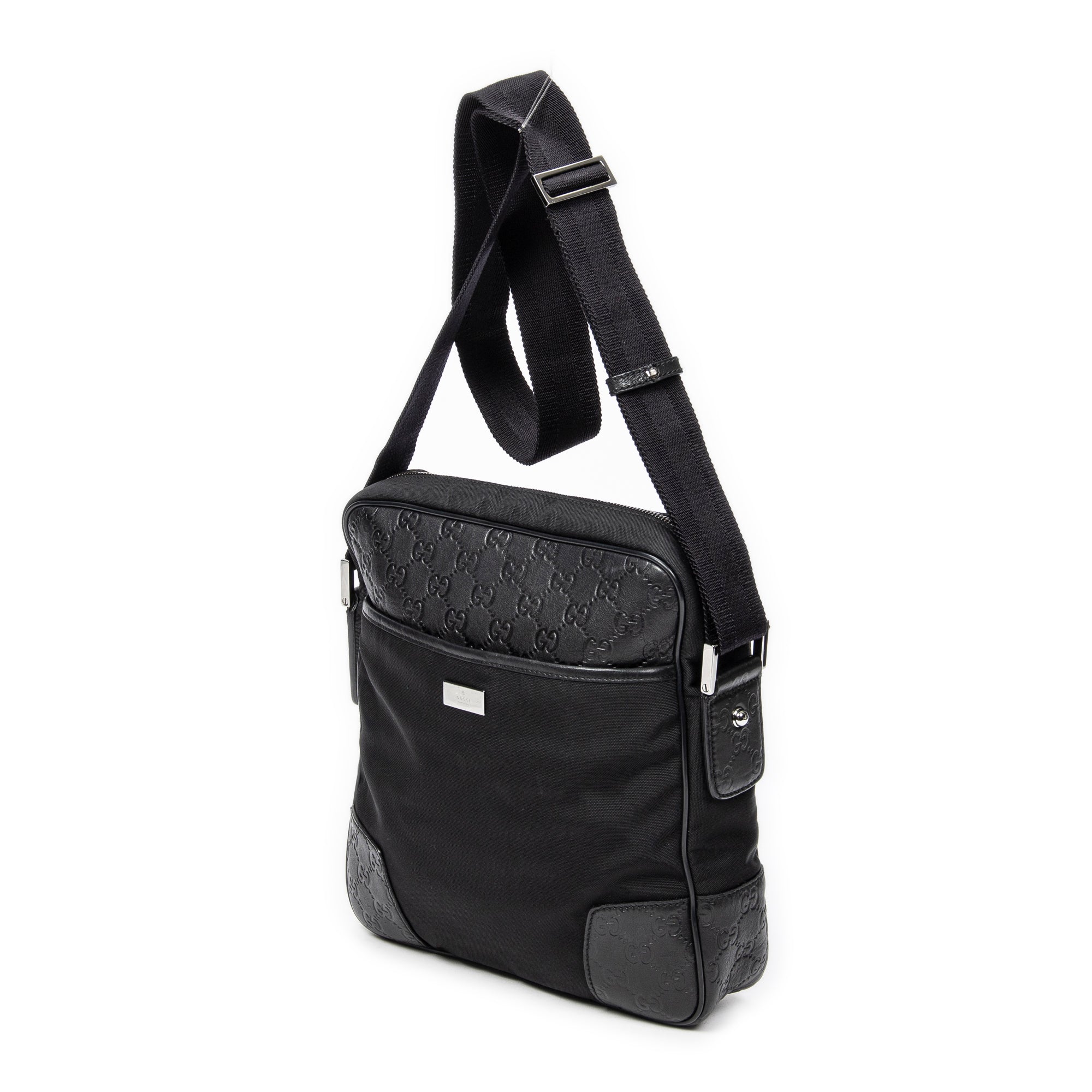 Shoulder Bag Square Slip Pocket Crossbody Black Nylon Canvas