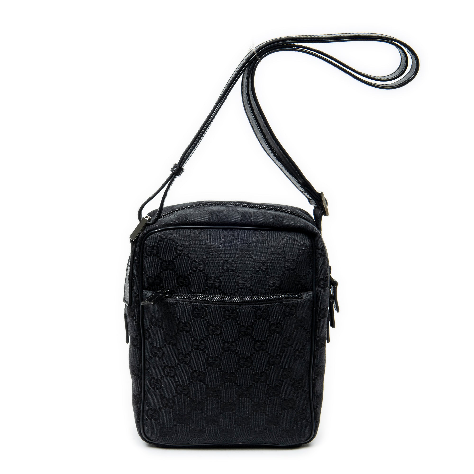 Shoulder Bag Small Square Crossbody Black Monogrammed Canvas
