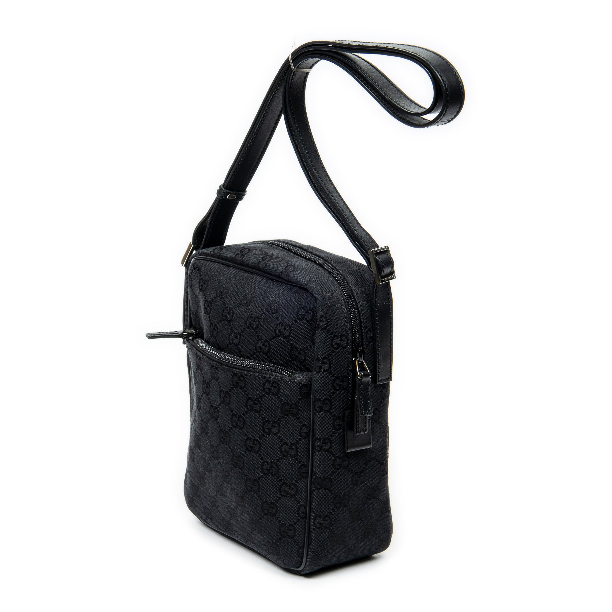 Shoulder Bag Small Square Crossbody Black Monogrammed Canvas