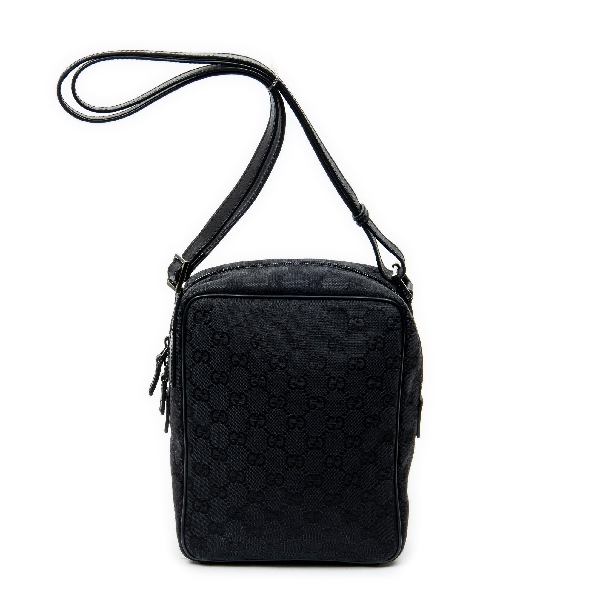 Shoulder Bag Small Square Crossbody Black Monogrammed Canvas