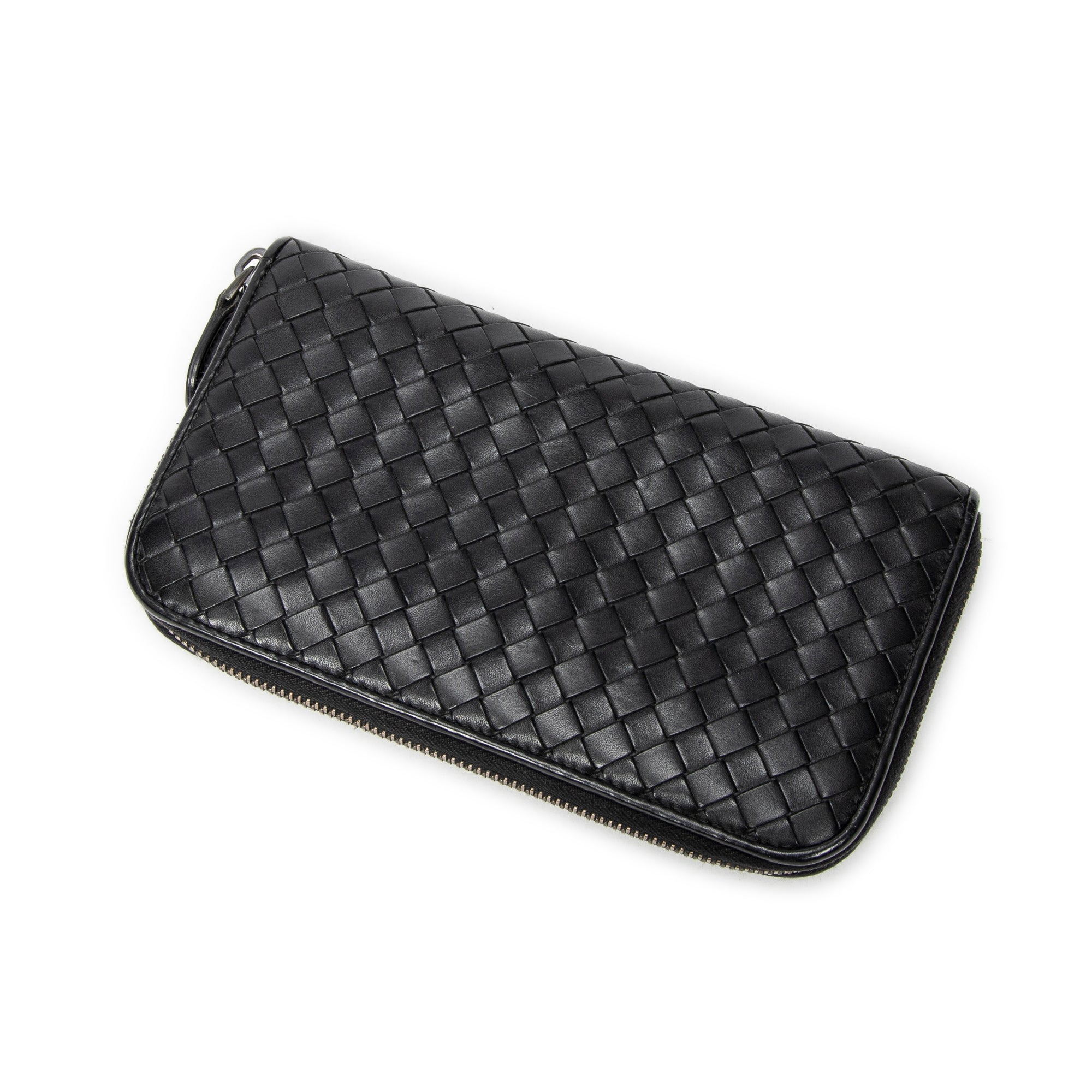 Wallet Zip Around Wallet Black Intrecciato Leather