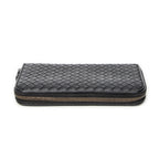 Wallet Zip Around Wallet Black Intrecciato Leather