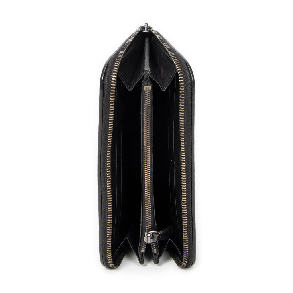 Wallet Zip Around Wallet Black Intrecciato Leather