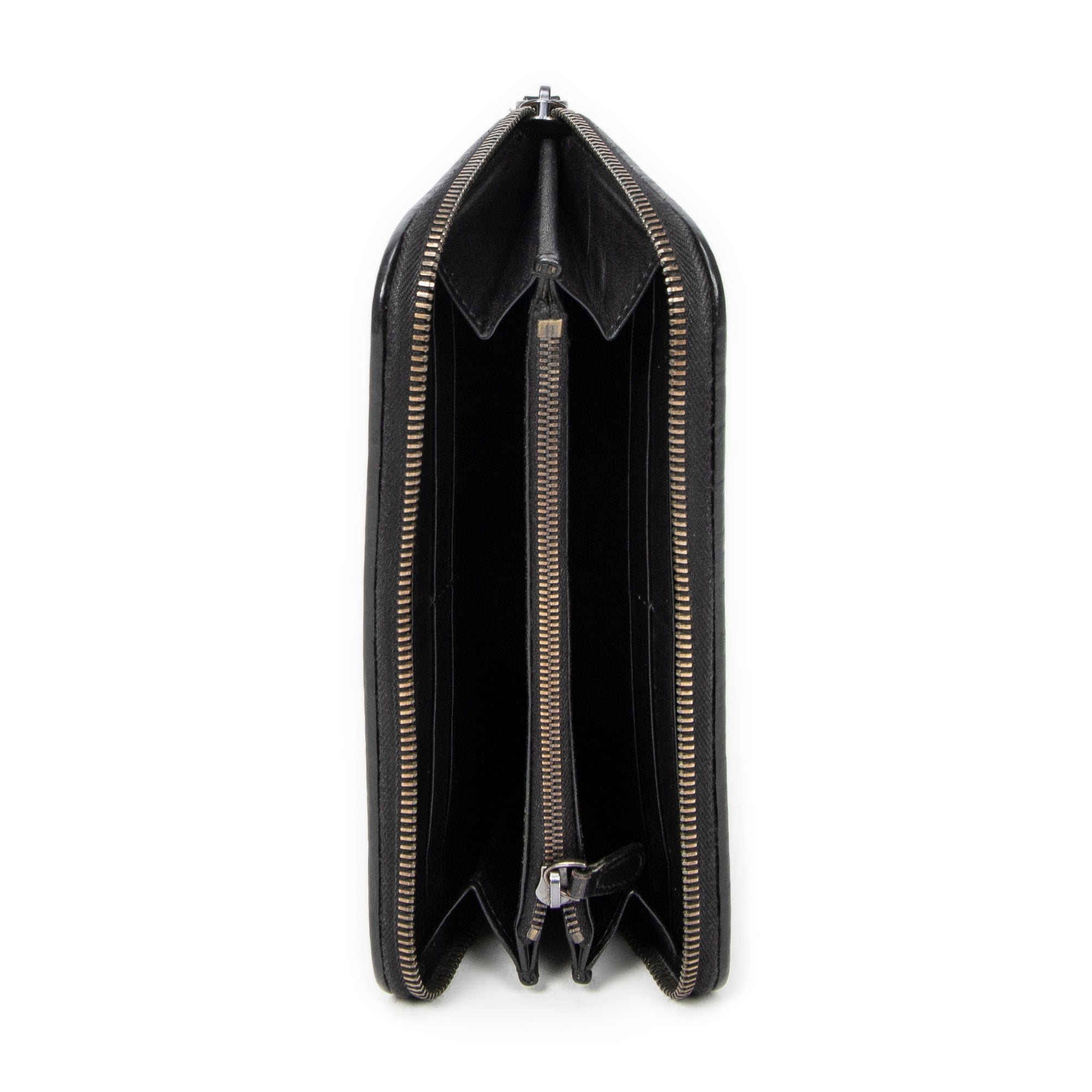 Wallet Zip Around Wallet Black Intrecciato Leather