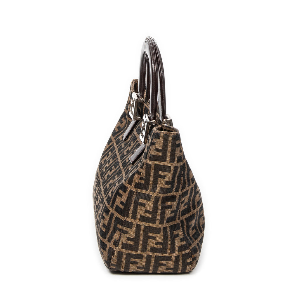 Bolso Pequeño FF Open Tote Lona Zucca Marrón