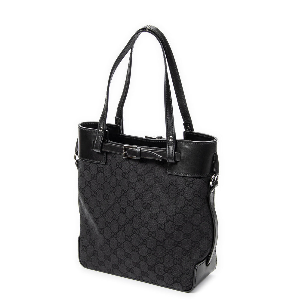 Bolso de hombro, bolso tote alto con cinturón, lona negra monogramada