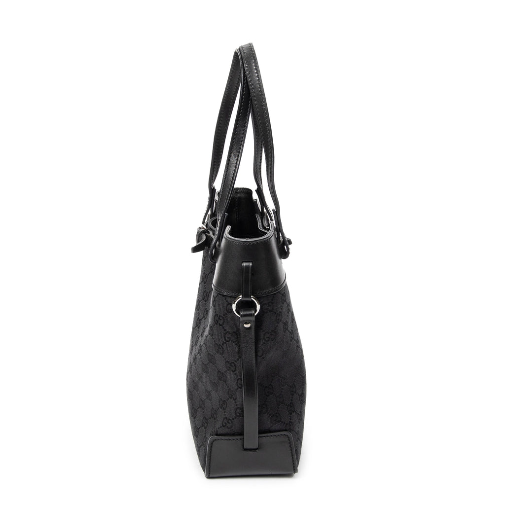 Bolso de hombro, bolso tote alto con cinturón, lona negra monogramada