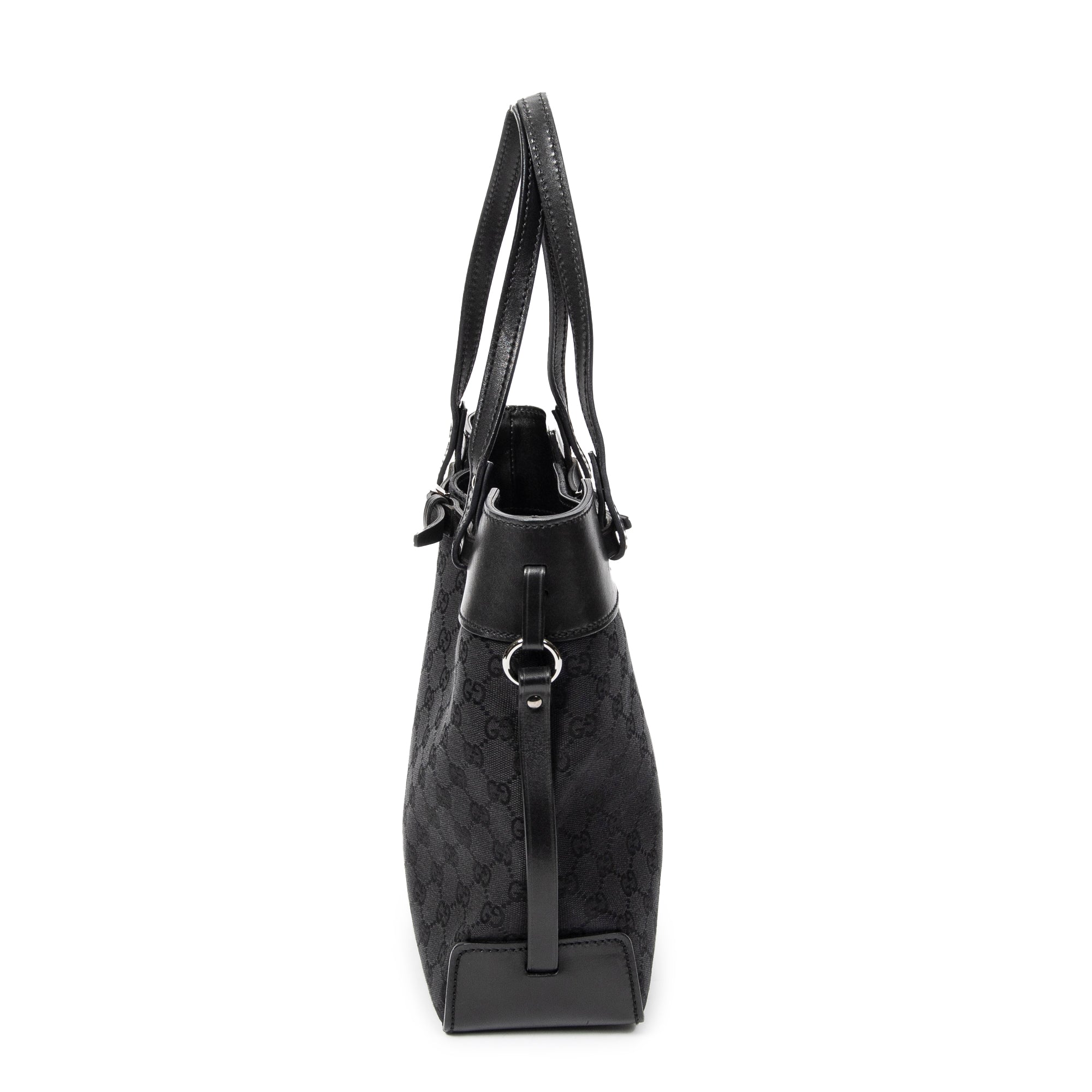 Bolso de hombro, bolso tote alto con cinturón, lona negra monogramada