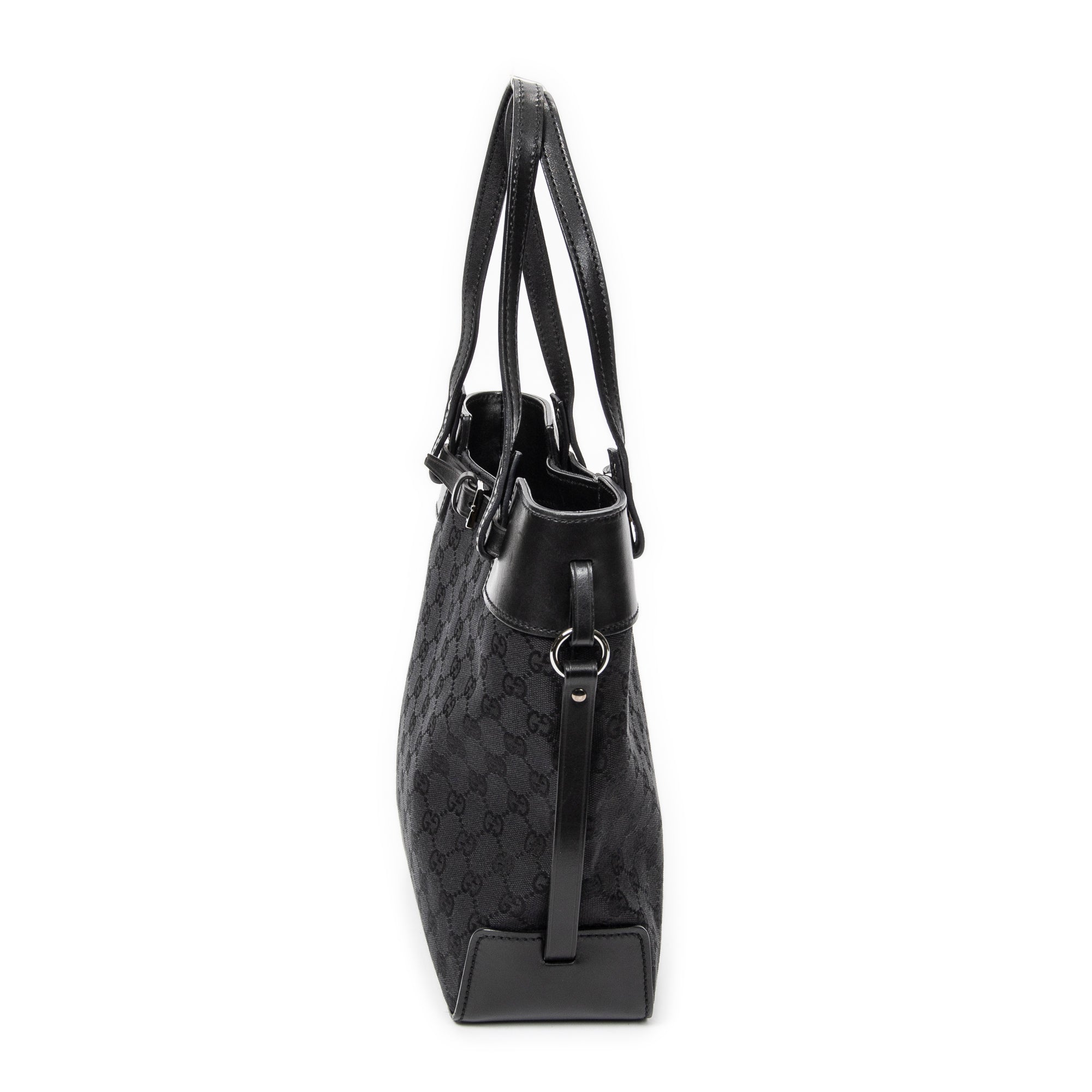 Bolso de hombro, bolso tote alto con cinturón, lona negra monogramada